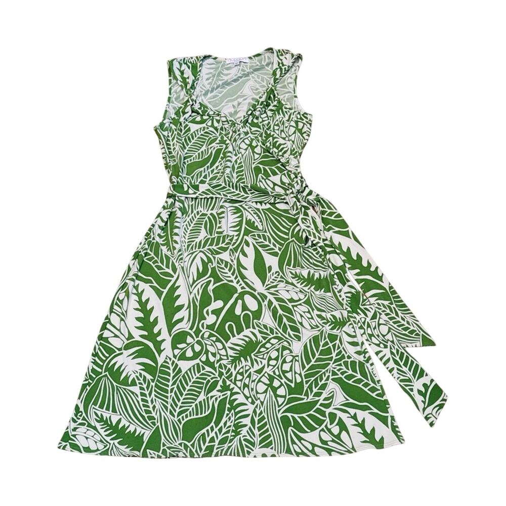 Sleeveless faux wrap Midi Dress Green 8P Petites Laundry by Shelli Segal belted